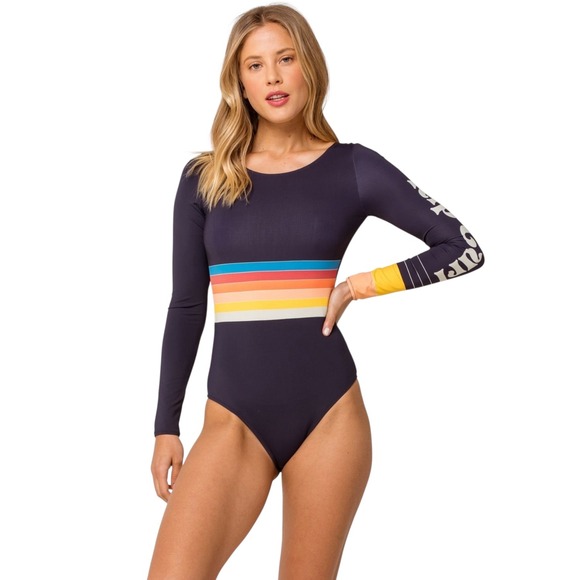 Rip Curl Long Sleeve Keep On Surfin swimsuit Rainbow Stripe Backless Surf M/L - Picture 1 of 12